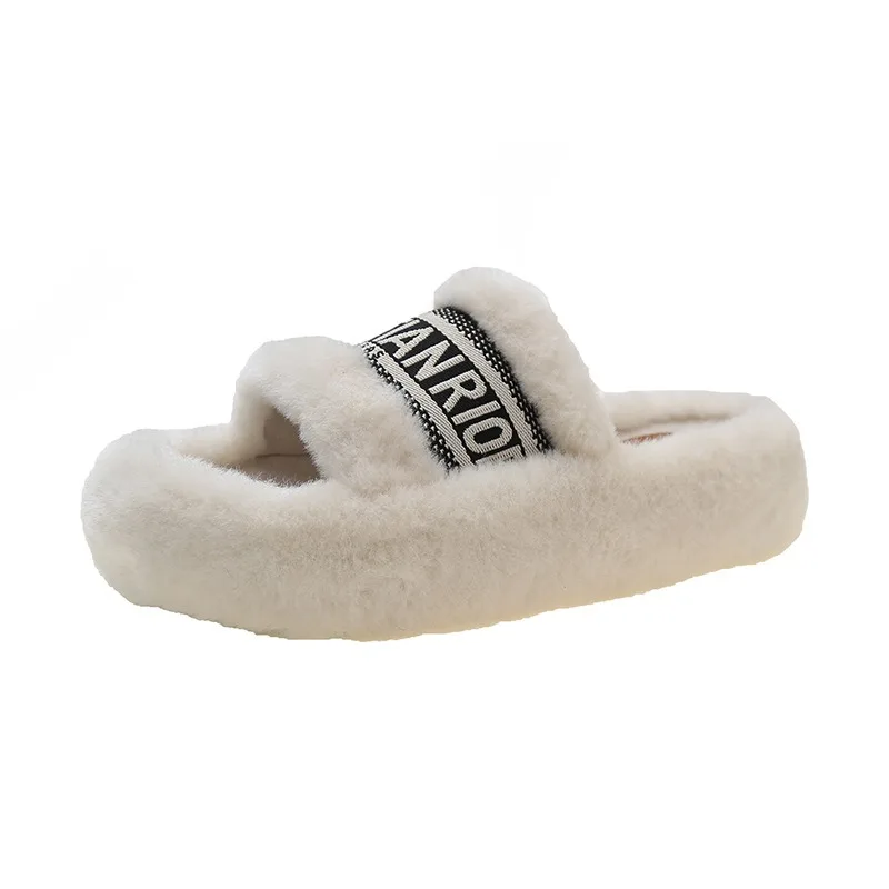 高品質レディースプラットフォームスリッパファッションレターフリップフロップ高品質軽量身長アップコットンスリッパ2025