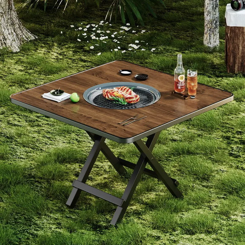 Folding Barbecue Table Set Household Folding Table Indoor Field Peripheral Poly Barbecue Grill Outdoor