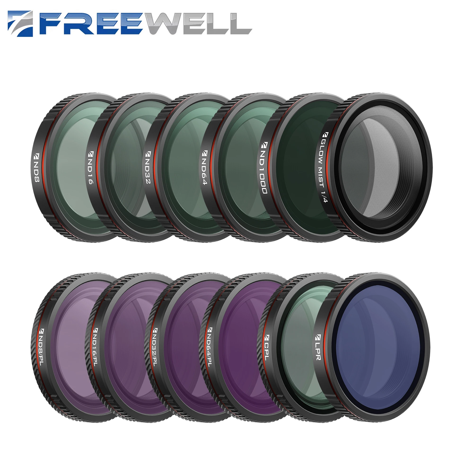 

Комплект фильтров Freewell Mega, 12 упаковок с фильтрами ND, ND/PL, CPL, ND1000, LPR и Glow Mist 1/4, разработанными для вашего DJI Osmo Nano