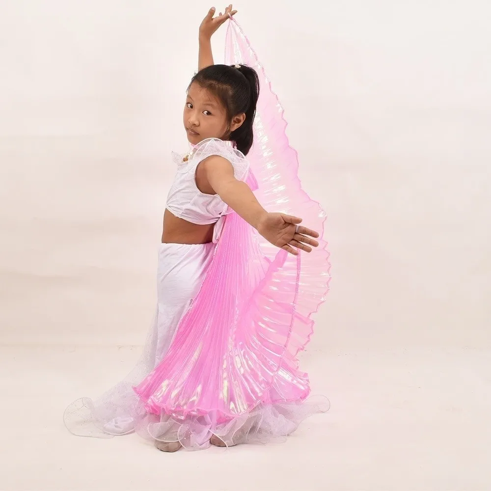 65cm 벨리댄스 날개 투명 색상 반짝이는 질감 댄스 공연 소품 주름진 망토 목에 걸 수 있는 댄스 의상 소품