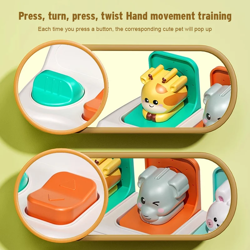 Scatola per interruttori per nascondere e ricchio di animali, scatola con meccanismo, giocattolo per la coltivazione del bambino, pensiero logico, giocattolo pop-up per la prima educazione