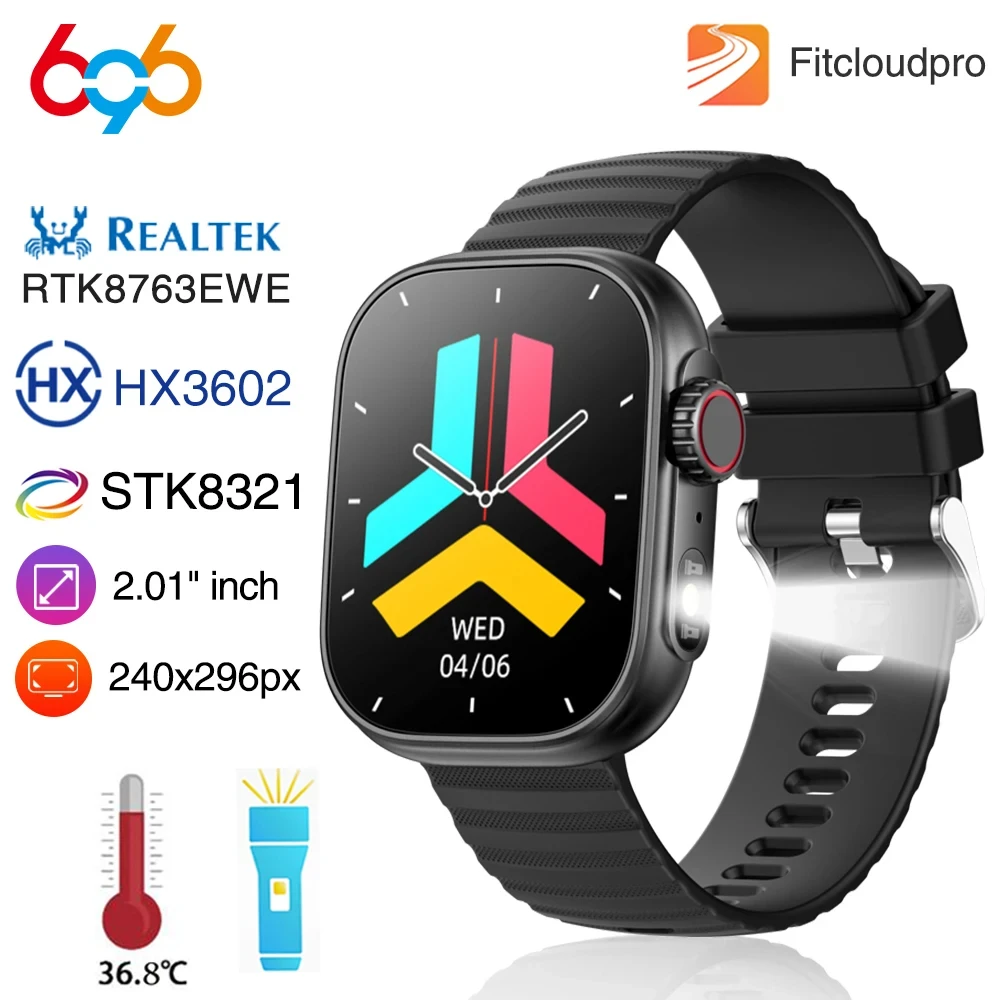 

Smartwatch Men Blue Tooth Call 2.01" Smart Watch Flashlight Sports Fitness Heart Rate Bracelet Temperature Waterproof Women