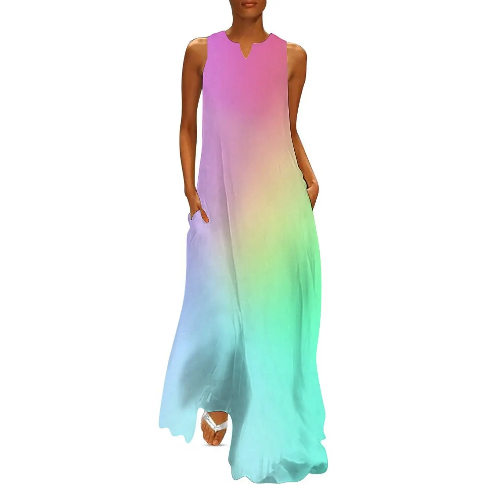 

Vivid Prismatic Rainbow Ombre Long Dress summer woman dress 2025 beach dress Long dresses