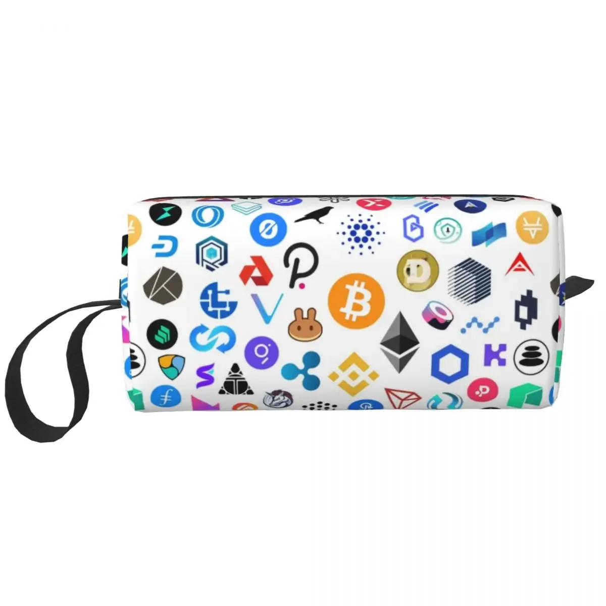 Custom Cryptocurrency Altcoin Blockchain Symbol Toiletry Bag Bitcoin Makeup Cosmetic Organizer Lady Beauty Storage Dopp Kit Case