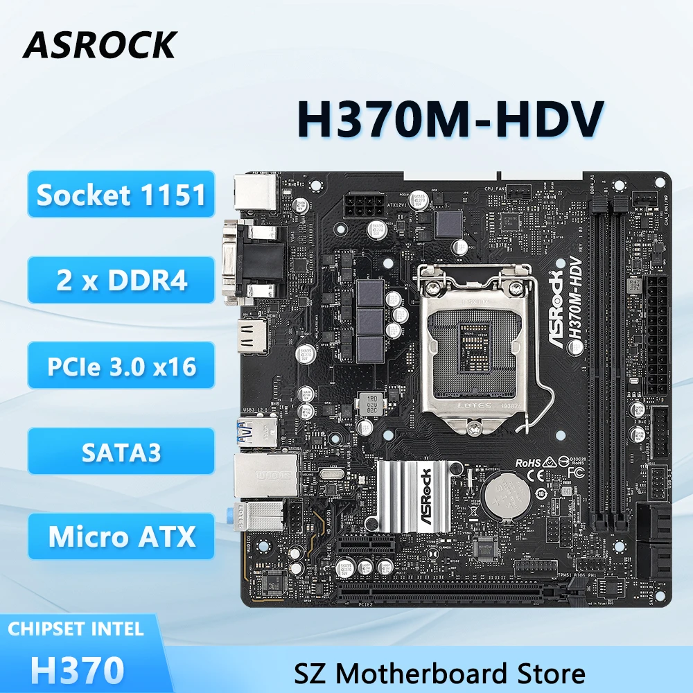 ASROCK H370M-HDV motherboard H370 support LGA 1151 i5-9400F i7-9700K i9-9900K G5400 CPU DDR4 2666MHz SATA3 HDMI Micro ATX