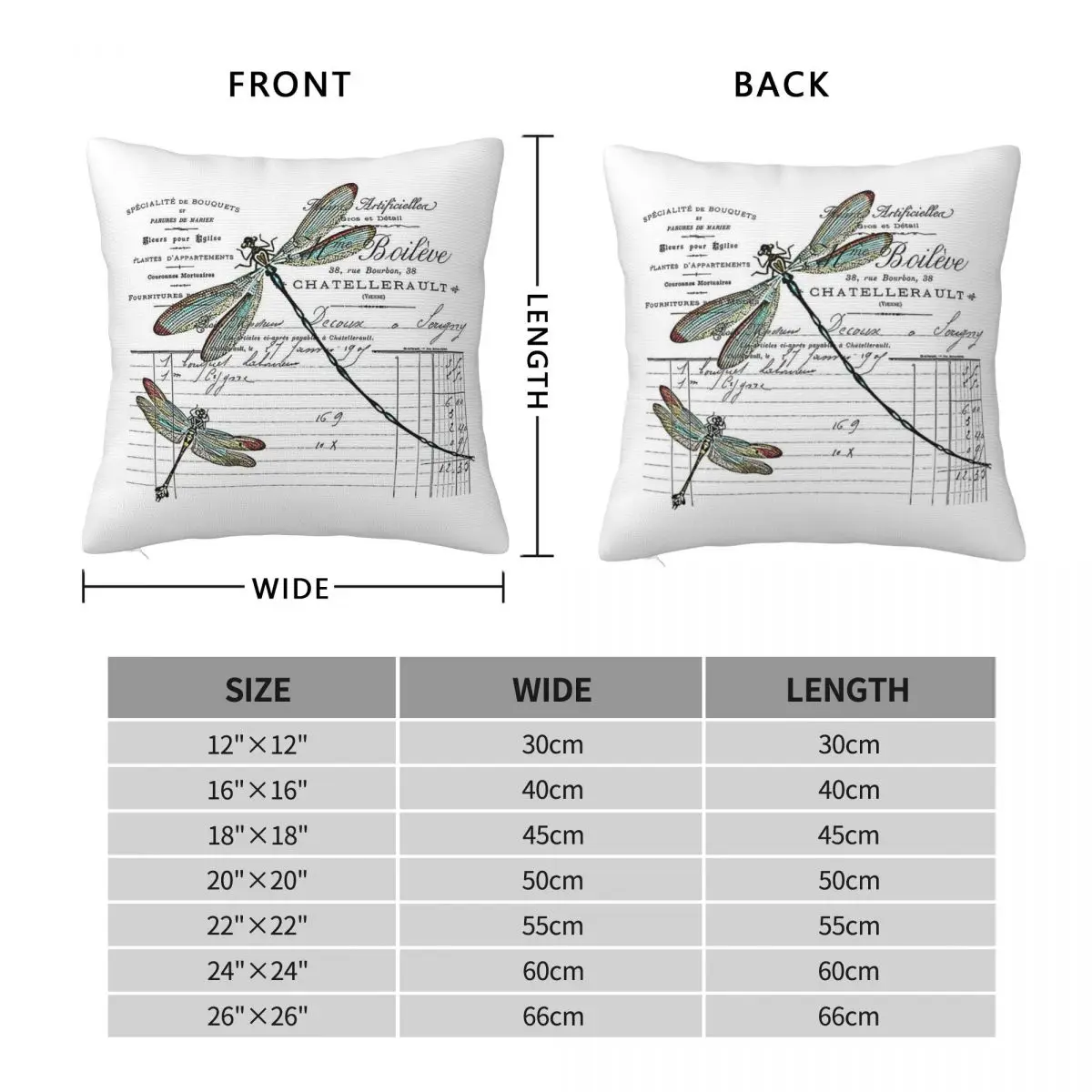 Dragonflies French Odonata Square Pillowcase Polyester Linen Velvet Printed Zip Decor Sofa Cushion Cover