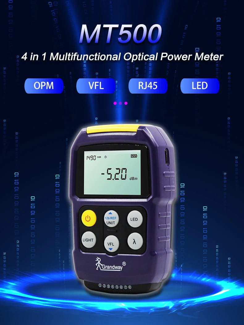 Grandway MT500 Mini Optic Fiber Testing Equipment Optical Power Meter with Visual Light Source, VFL, Flashlight Rj45 Testing