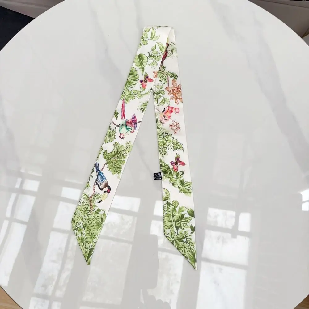 Jungle Parrot Print Women Scarf Silk Material Narrow Long Silk Scarf High-end Feel Versatile Neck Strap Streamer Decoration