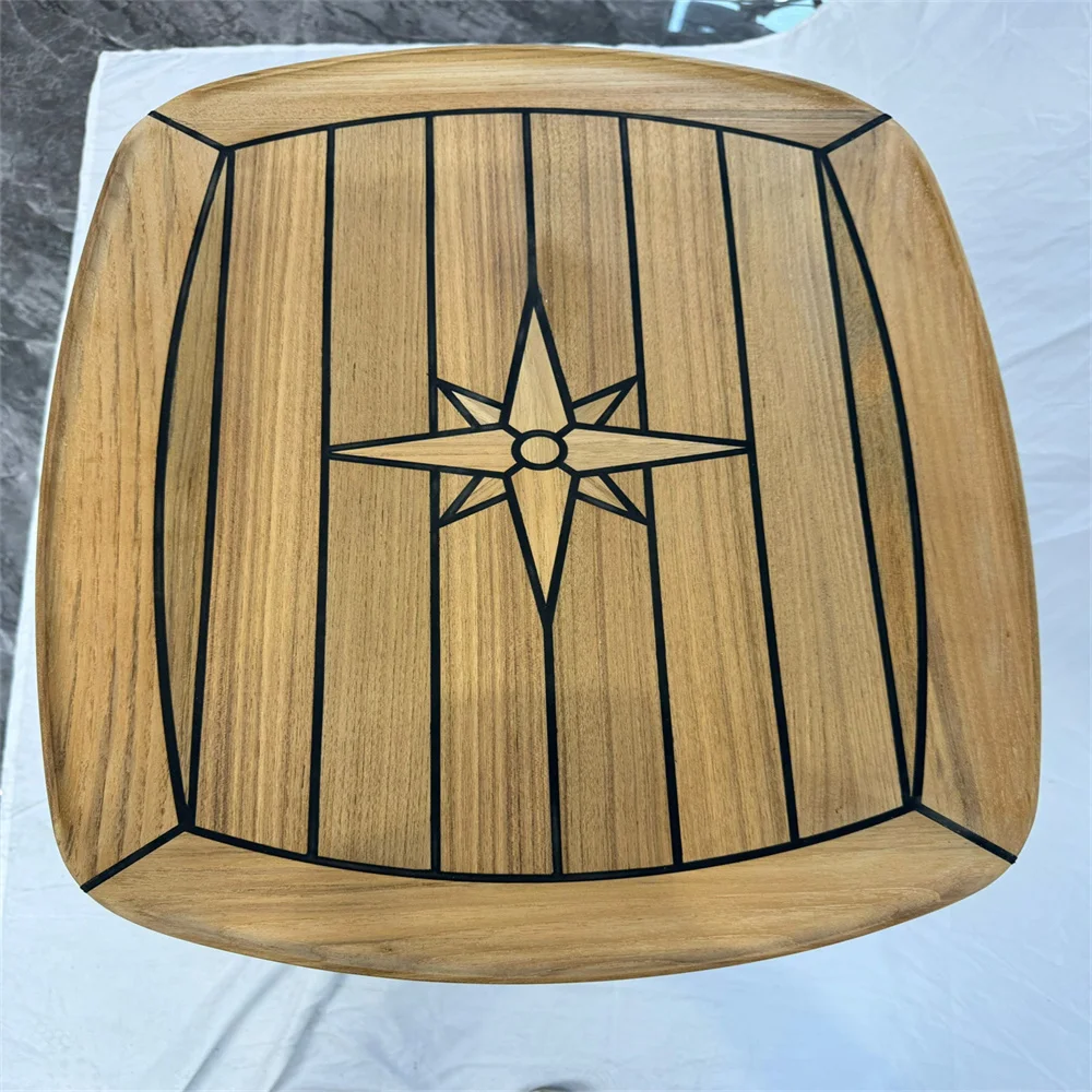 Barrel Shaped Teak Table Top 450x600mm,17.7x23.6 Inch Star Inlay Marine Boat Yacht Caravan TH4560