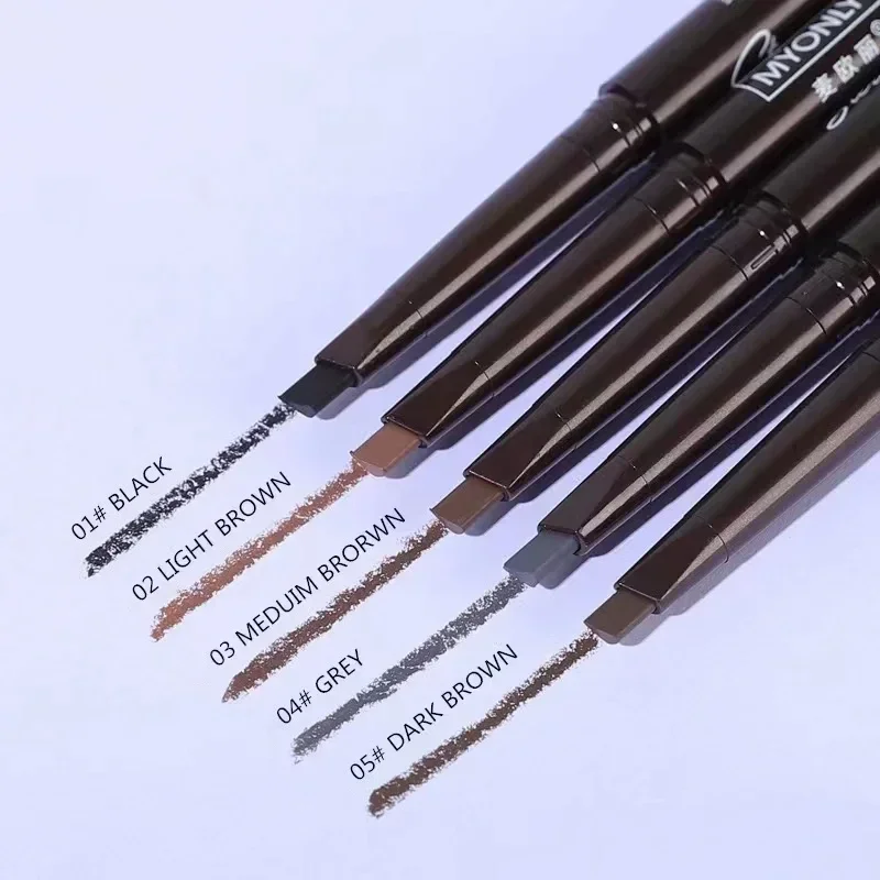 5 สี 2 in 1 ดินสอเขียนคิ้ว professional เครื่องสําอางค์แต่งหน้ากันน้ําสีดําสีน้ําตาลดินสอเขียนคิ้วแต่งหน้าเครื่องสําอาง Natural Eye