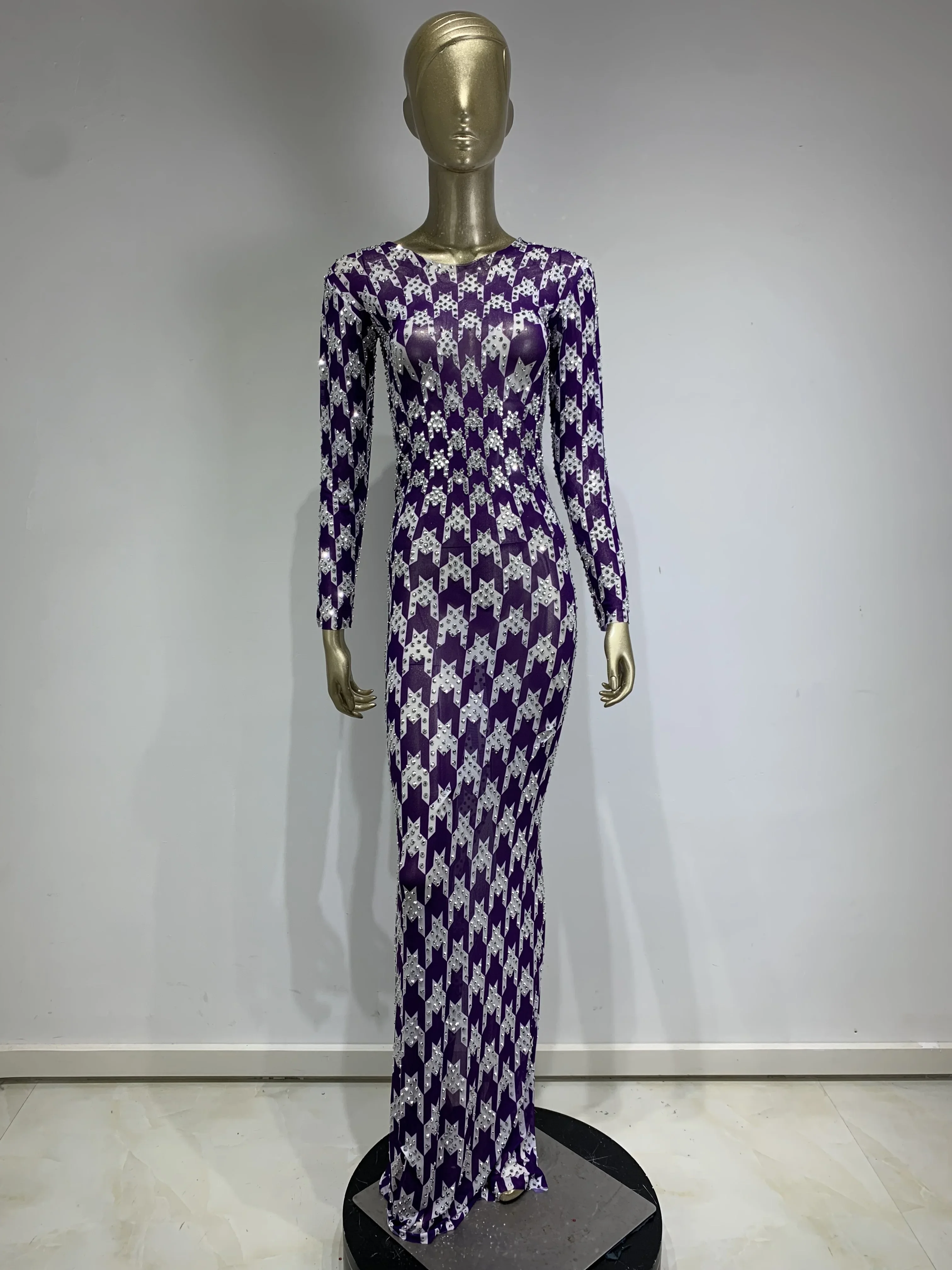 Sexy Mesh Long Dress Luxury Diamond Elegant Party Prom Gowns Dance Singer Nightclub Performance Costume Evening Party Dresses