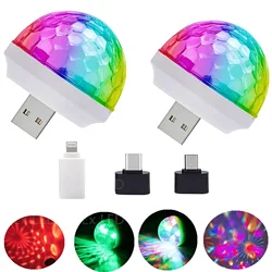 Miniluz LED de ambiente para coche, lámpara RGB con Control de sonido y música, Bola de discoteca para DJ, fiesta en casa, USB a Apple, teléfono Android, luz de discoteca