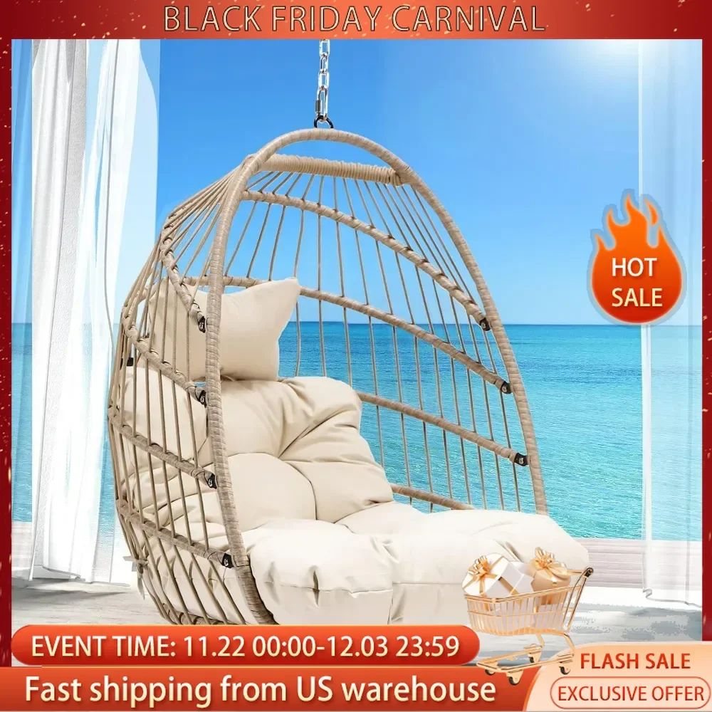 Swing Egg Chair without Stand Foldable Hammock Woven PE Rattan Hanging Basket Chair for Outdoor indoor Patio Balcony Garden