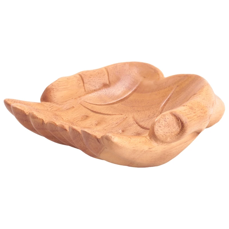 1 Piece Carved Hands Offering Bowl Wood Color Wooden Crystal Holder For Stone - Key Bowl - Crystal Storage Tray