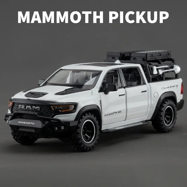 Dodge RAM 1000 TRX Mammoth Picku – modèle de voiture en alliage, son et lumière, jouet à collectionner pour enfants, cadeau d'anniversaire, 1:32