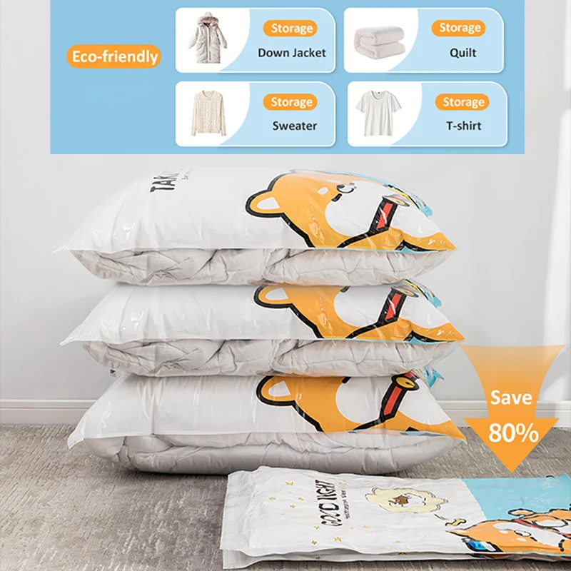 Cute Shiba Inu Vacuum Compression Bags For Clothes Travel Storage Bag Cartoon Thickened Comforter Dust Proof Storage Organizer