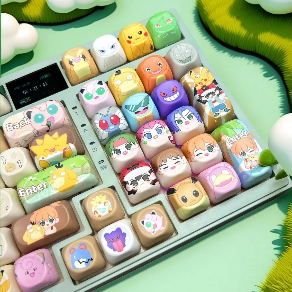 131キー-フルセット-ポケモン-アニメキーキャップ-moa高さ-スプリットとスペースバー付き-5面pbt-diy-キュートキーキャップ-フェスティバルギフト