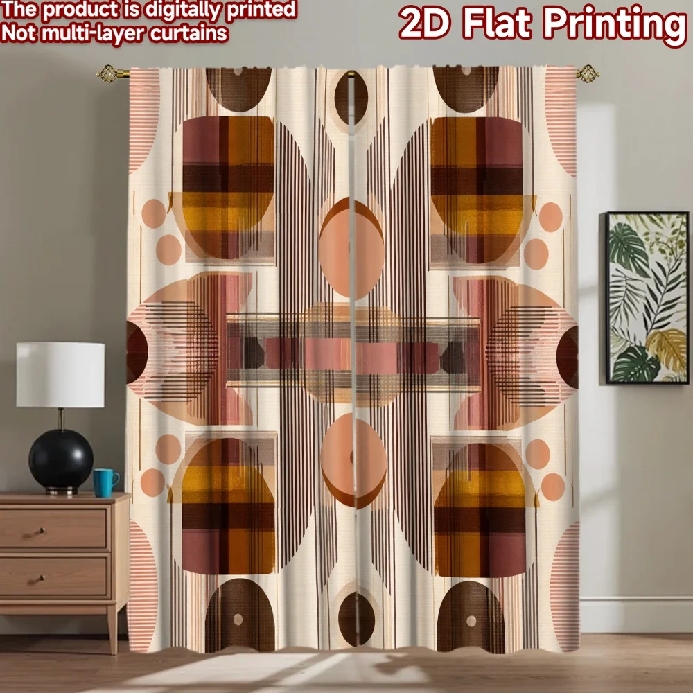 2D flat printing 2pcs Curtain Scene Curtains Geometric Symmetry Digital Printed Polyester Drapes Holiday Decorations for Home
