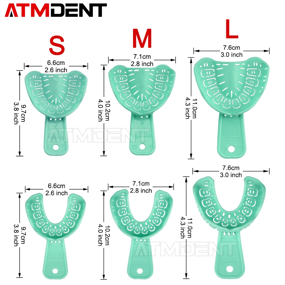6 sztuk/zestaw wycisk dentystyczny taca z tworzywa sztucznego S/M/L taca na implanty dentystyczne pełne usta wyjmowana częściowa forma taca łatwa do złożenia