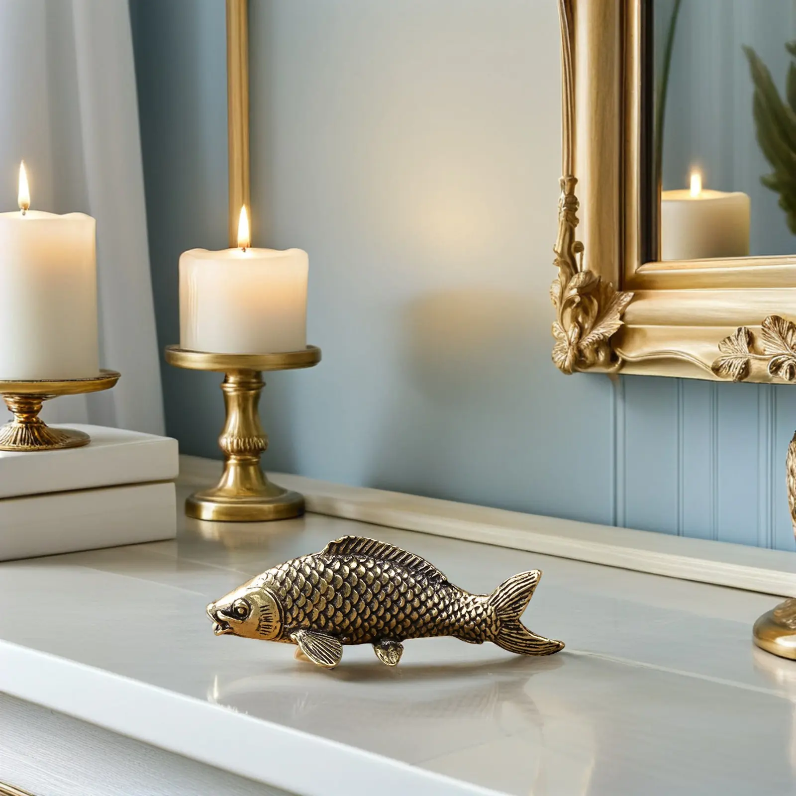 Copper Carp Shape Ornament Creative Metal Desktop Adornment Delicate Home Decor Craft Small Model