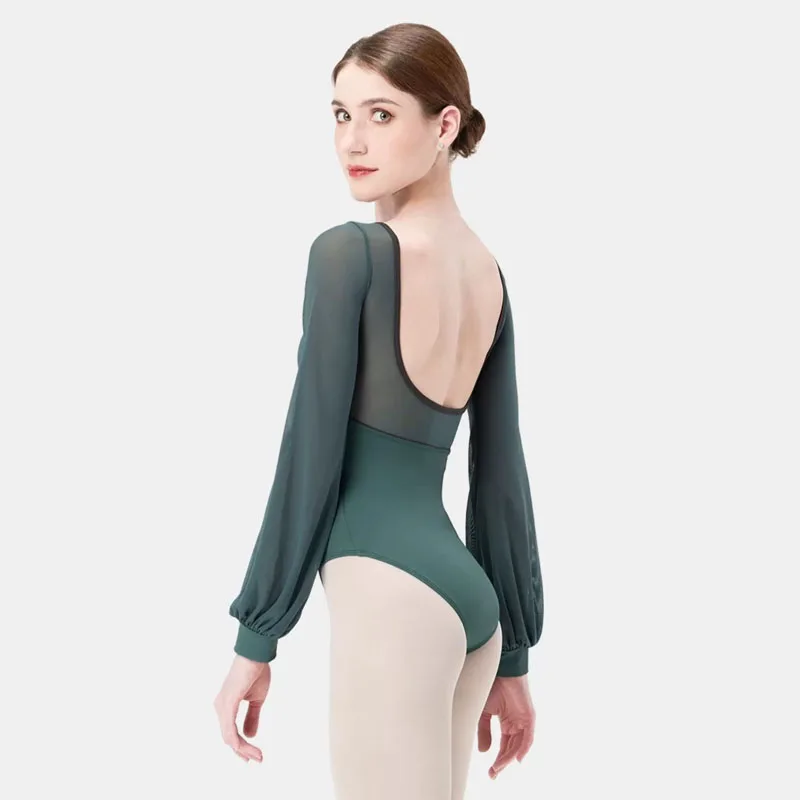 

Ballet Leotards For Women lantern sleeve Costume Gymnastics Leotard dance Elegant Backless Ballet Wear Long Sleeve V-neck Swimsu