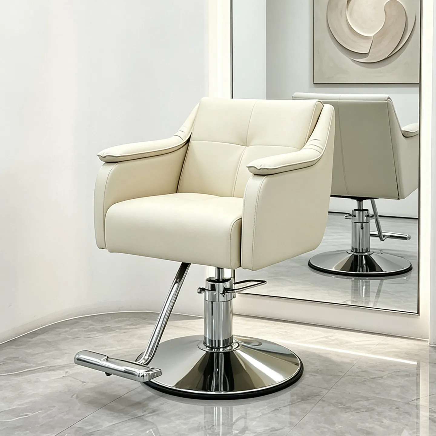 High-end, trendy hair salon chairs, featuring a spring seat and padded backrest, designed for professional use in hair salons