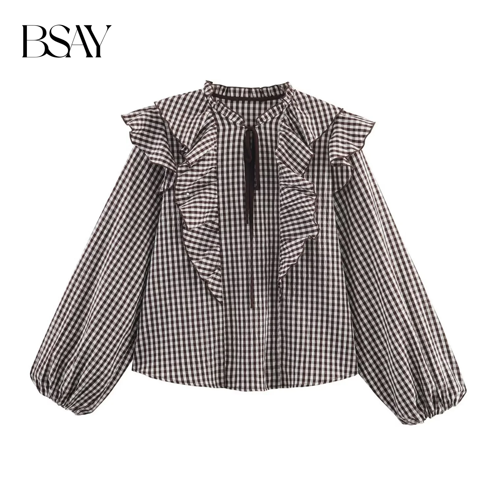 

BSAY Plaid Layered Decorative Shirt for Women Fashion Autumn Winter Long Sleeves Blouse Street Clothing Shirts Chic Ladies Top