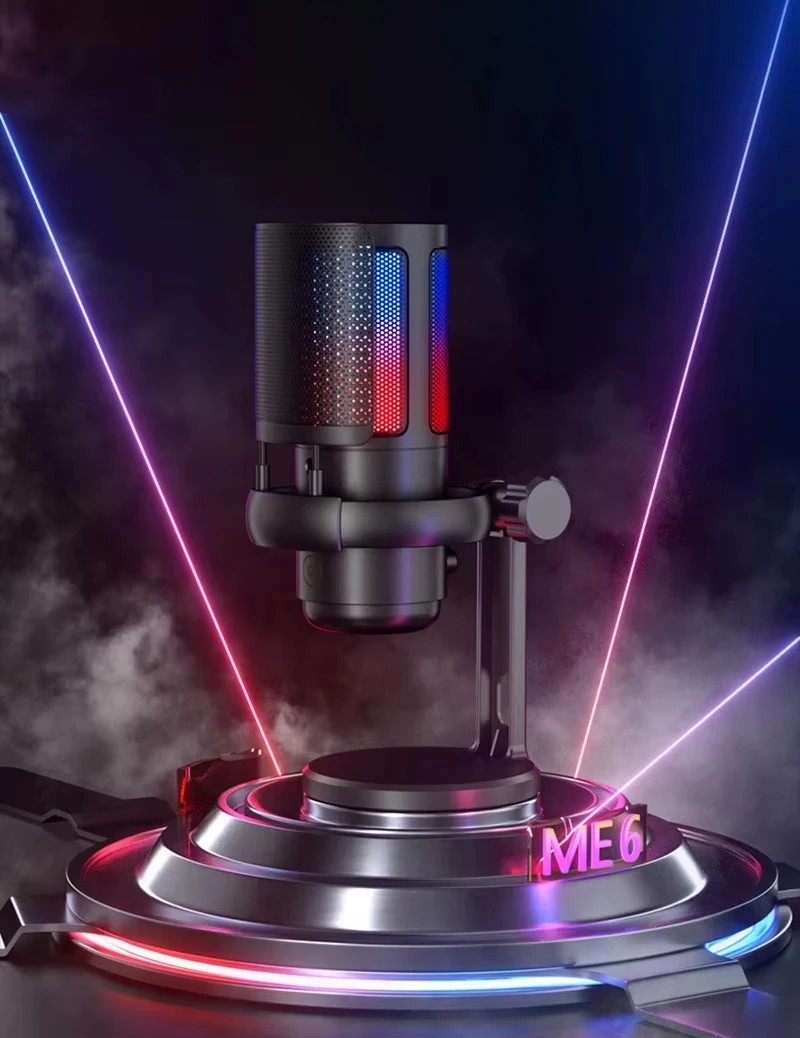 Gaming microphone, color light mute button, condenser microphone with metal mesh cover
