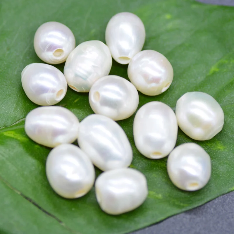 300pcs  AAA 9-10MM High Quality White Oval Rice Freshwater Pearl With 2MM Big Hole For Jewelry Necklace Or Bracelet Making