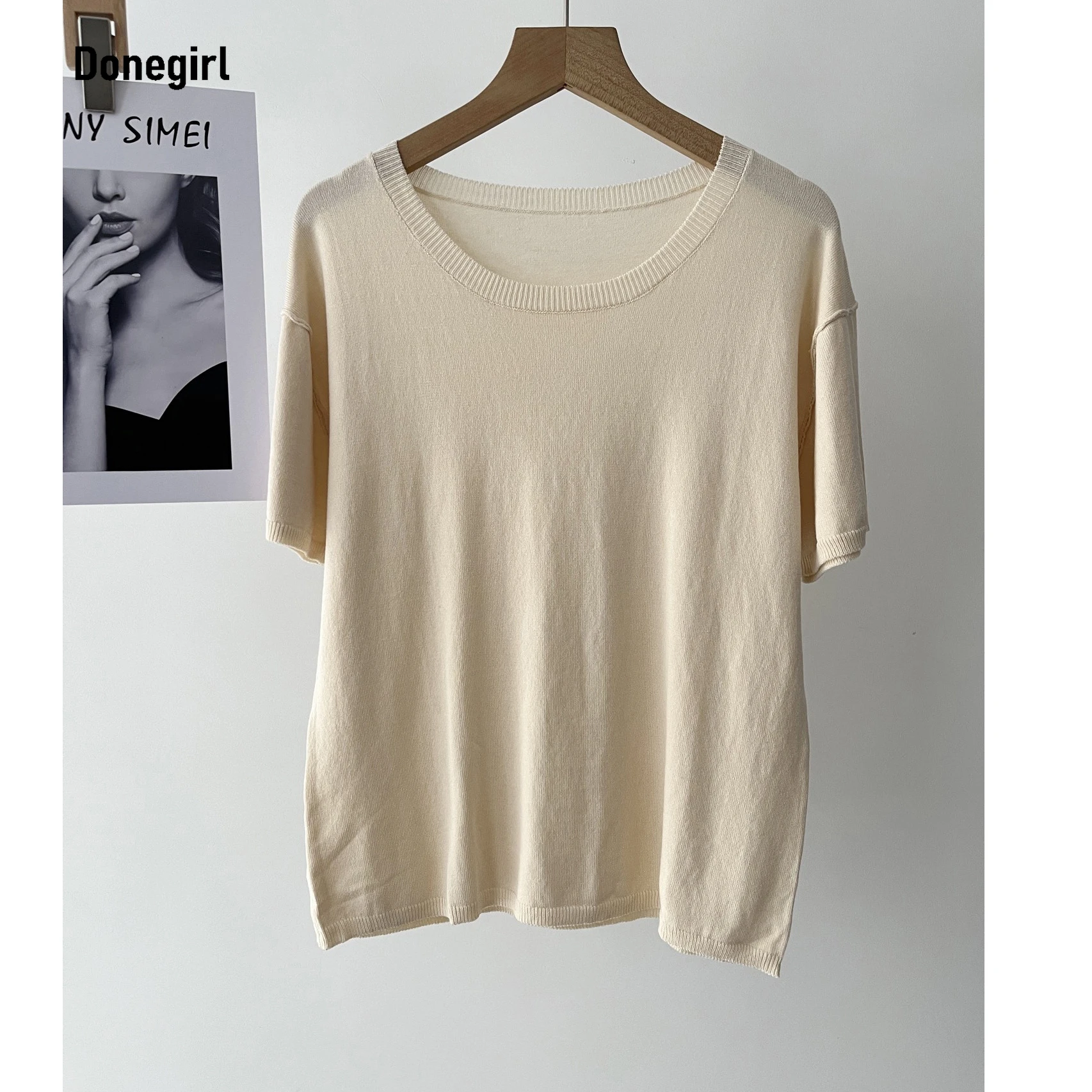 

Donegirl Women Knitted T-shirts 2025 Short Sleeve Loose O-neck Casual Ladies Shirts Harajuku Summer Pullover Sweater Tee Tops