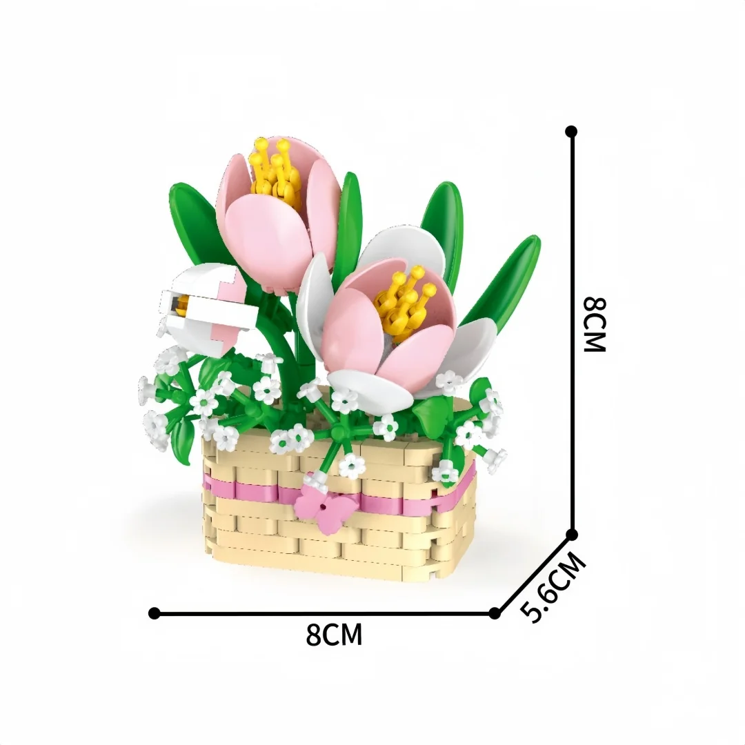 KNEW BUILT Blumenkorb Mikro-Baustein-Set – Charmanter Schreibtischgarten, Romantisches Valentinstagsgeschenk für Sie, Jubiläumsandenken – Detail 7