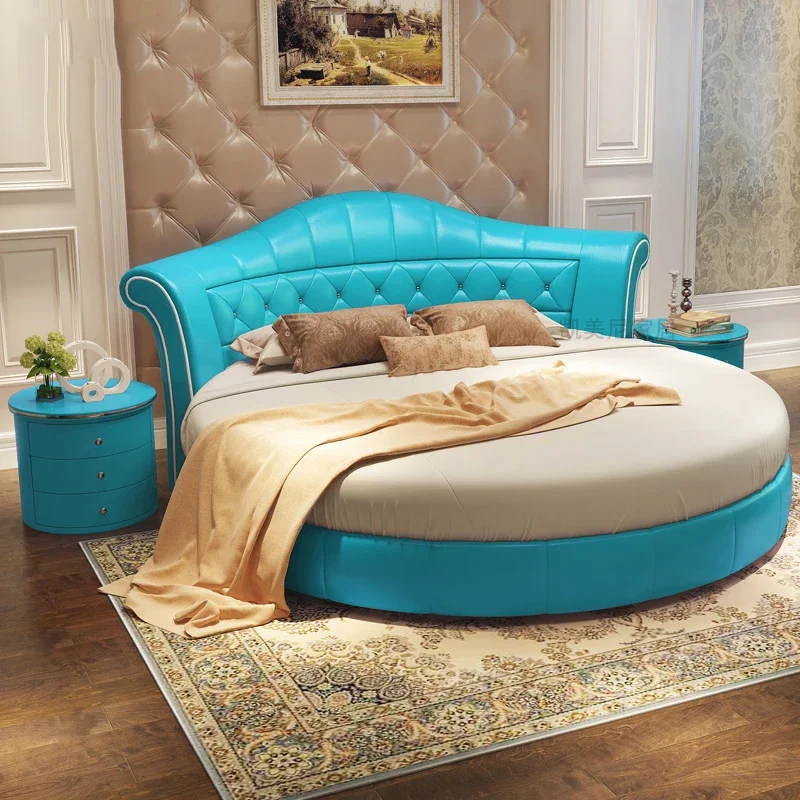 Cute Double Headboard Twin Bed Modern Red Color Leather Round Twin Bed Princess Hotel Letto Matrimonile Bed Room Furniture