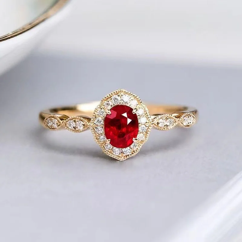 

Retro Inlaid Imitation Ruby Ring Red Artificial Gemstone Adjustable Finger Rings for Women Wedding Jewelry Gift