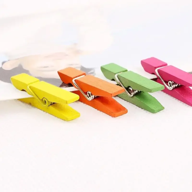 20Pcs Colorful Small Wooden Clip Wooden Clip Color Rope Single Color