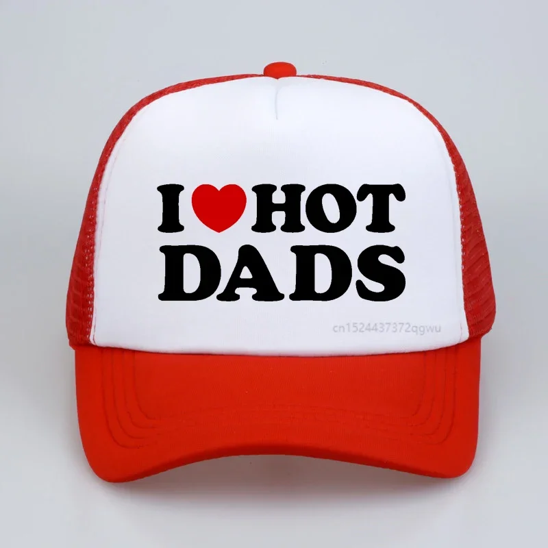 أنا أحب الآباء الساخنة الأحمر القلب الرسم قبعة بيسبول القطن الشارع الشهير البوب أبي قبعة في الهواء الطلق الرجال شبكة قبعات الصيد #2