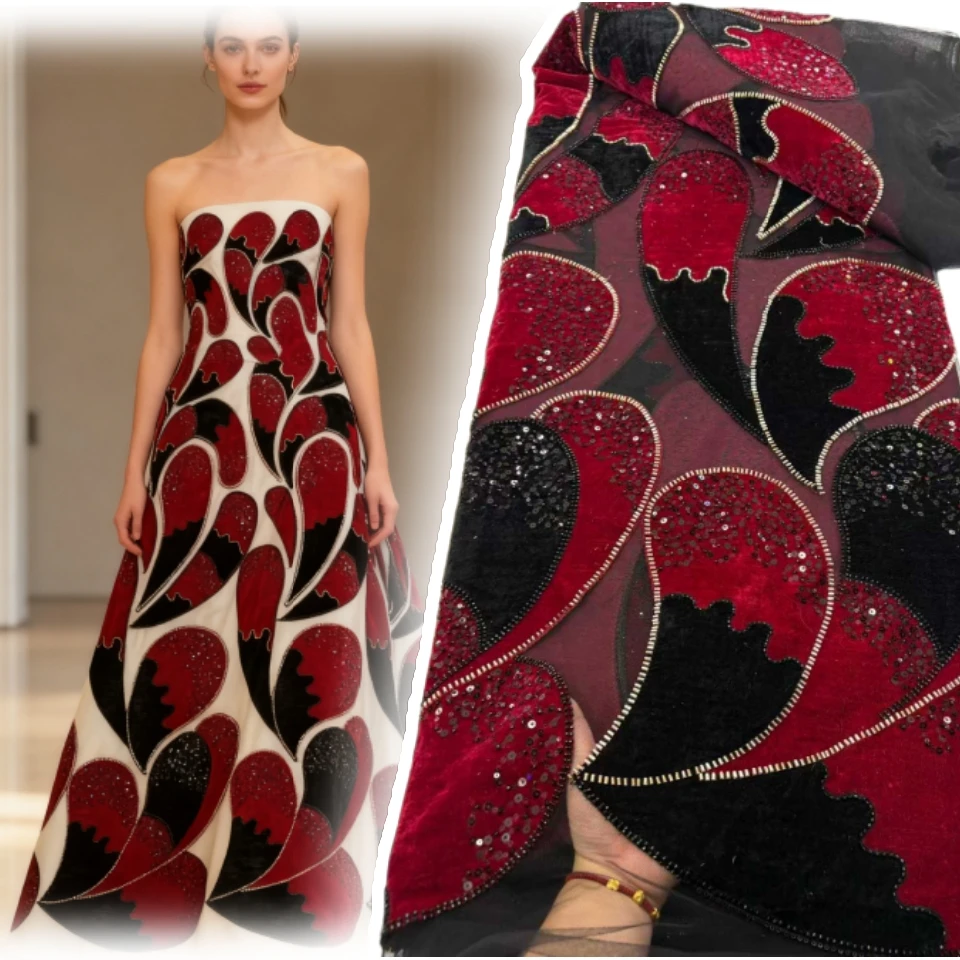 

Африканская бархатная кружевная ткань 2025 г., высокое качество, нигерийская французская бархатная кружевная ткань с блестками для вечерние, свадебного платья, шитье, SZ1801