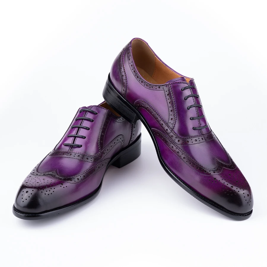 Fashion New Trend Oxford Mens Handmade Carving Craft Purple Wedding Party Shoes Original Designer Customized Service Adult