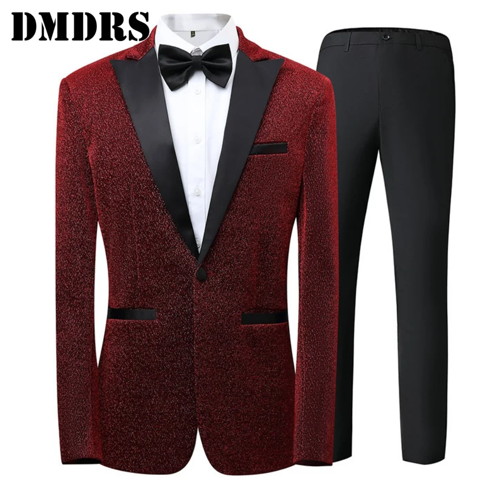 Lussuoso uomo 2 pezzi giacca pantaloni papillon elegante completo da lavoro set per matrimoni sposo ufficio abbigliamento da uomo cerimonia di laurea