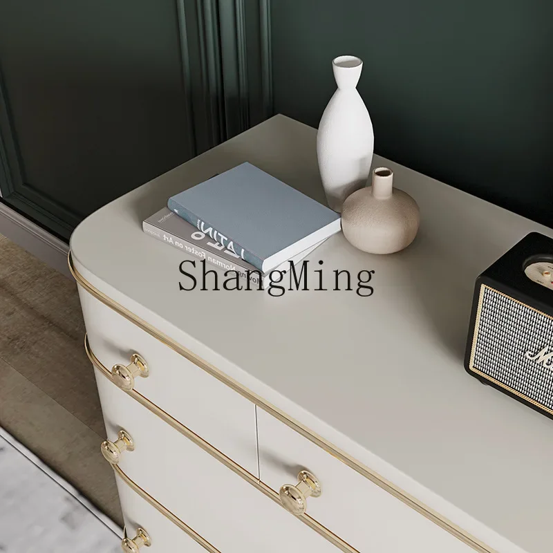 

CLLaffordable luxury light luxury dining side cabinet solid wood seven chest white storage cabinet simple foyer entrance furni