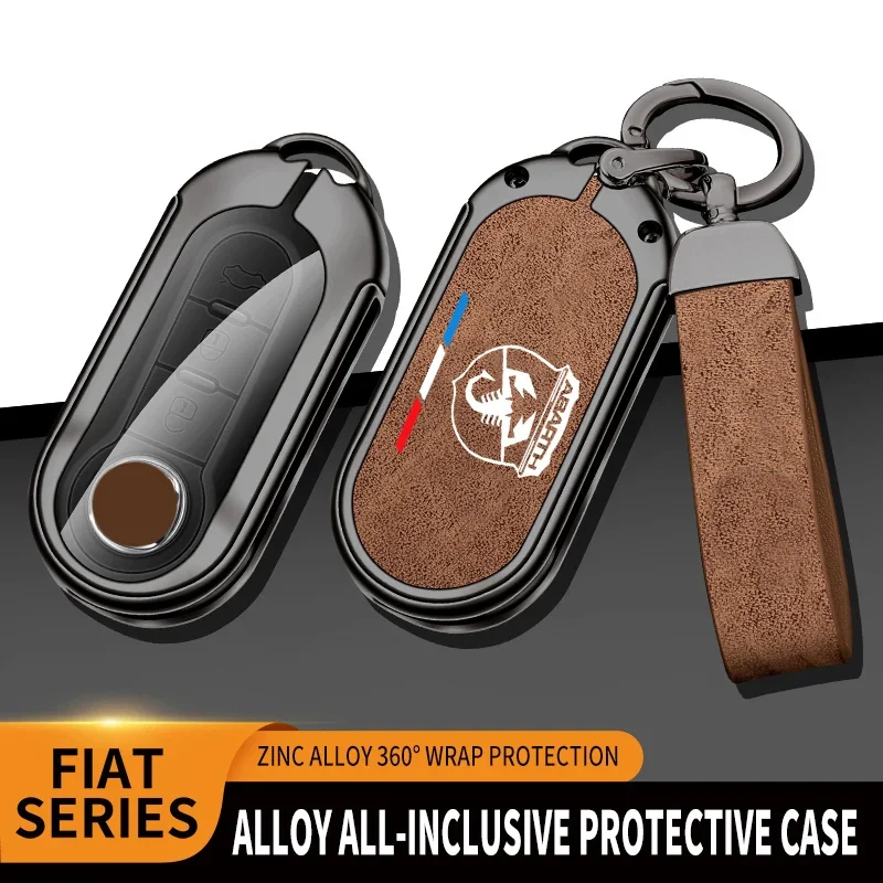 Car Zinc Alloy Key Case Bag For Fait Abarth 500 500l 500x Bravo Punto Panda Car Key Chain Metal Key Shell Decoration Accessories