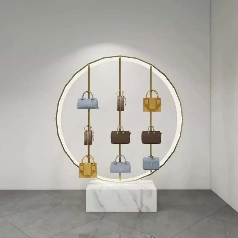 

Customize.Customized Shop Gold Stainless Steel Men Female Clothes Display Rack LED Circular Bag Display Rack
