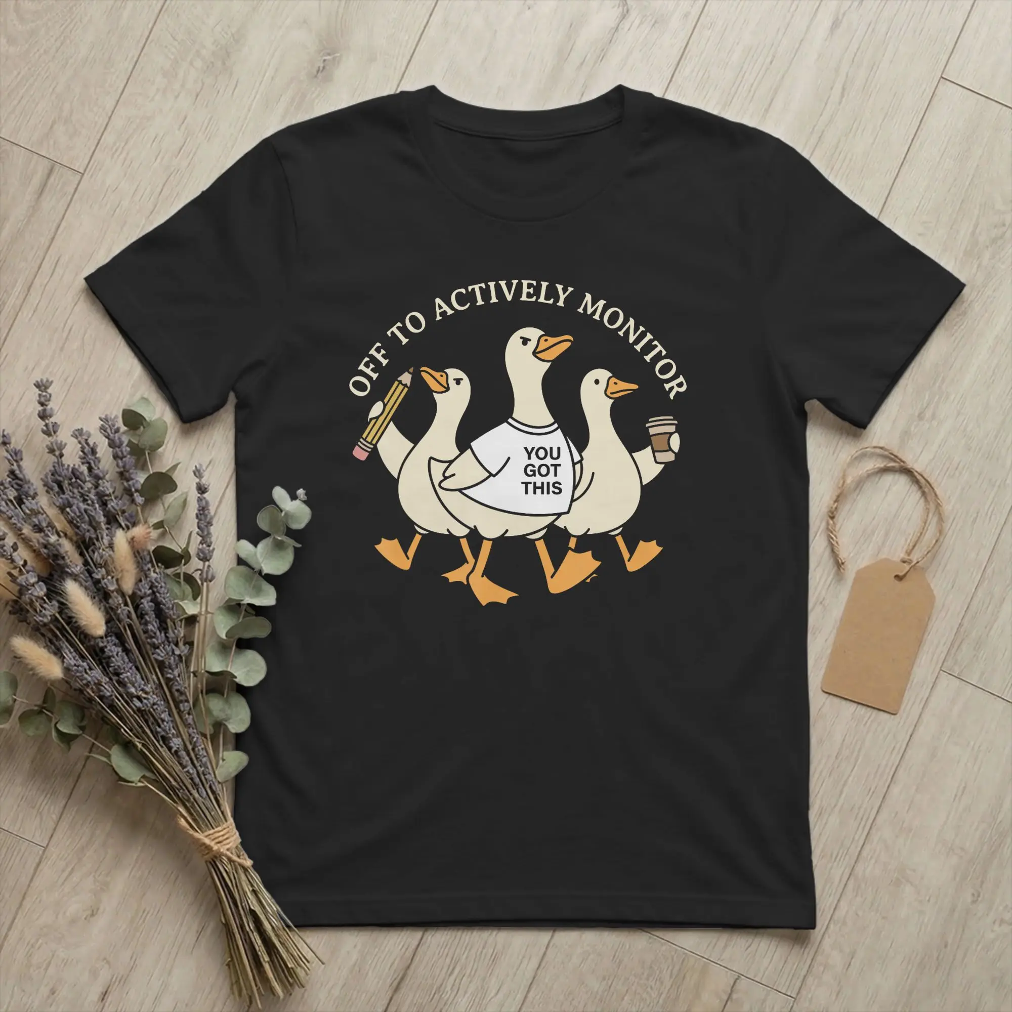 Off to Actively Monitor Teacher Testing Day Goose T-Shirt for Men Unique Cotton Tees Round Collar Short Sleeve T Shirts merch