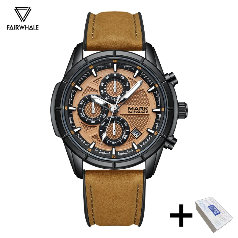 Novo luxo marrom relógios homem marca fairwhale esportes militar pulseira de borracha relógios moda à prova dwaterproof água quartzo relógio de pulso
