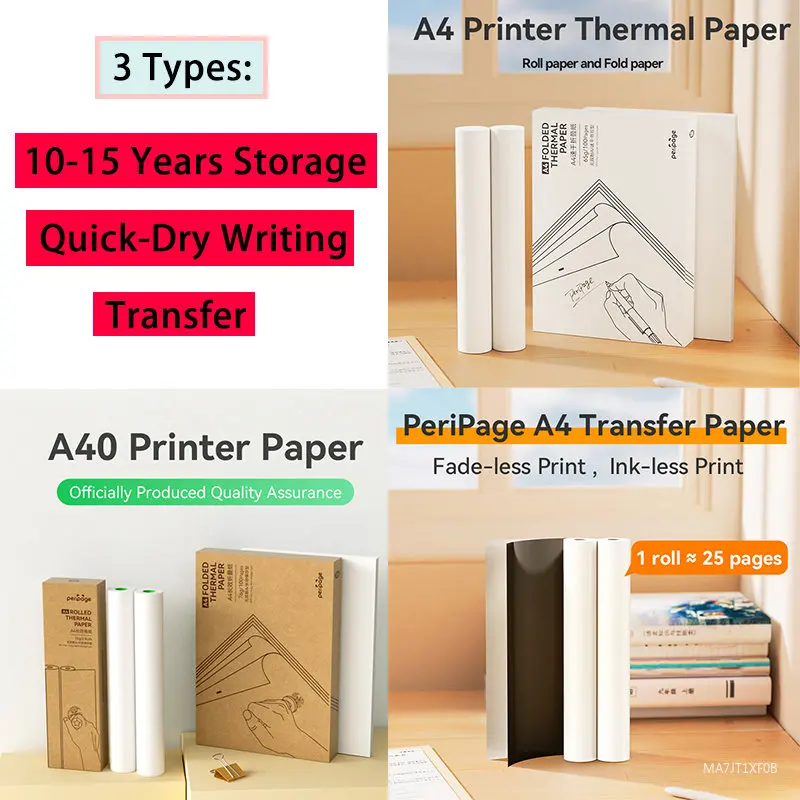 Direct Thermal A4 Paper PeriPage Long Time Storage Transfer Quick Dry Writing Type Inkless Rolls Folded Papers Papel Termico