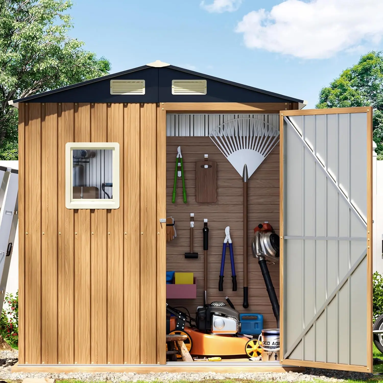 6x4FT Metal Garden Storage Shed Frame Floor Lockable Door Tool Shed Window Anti-Corrosion Outdoor Backyard Patio, Customized