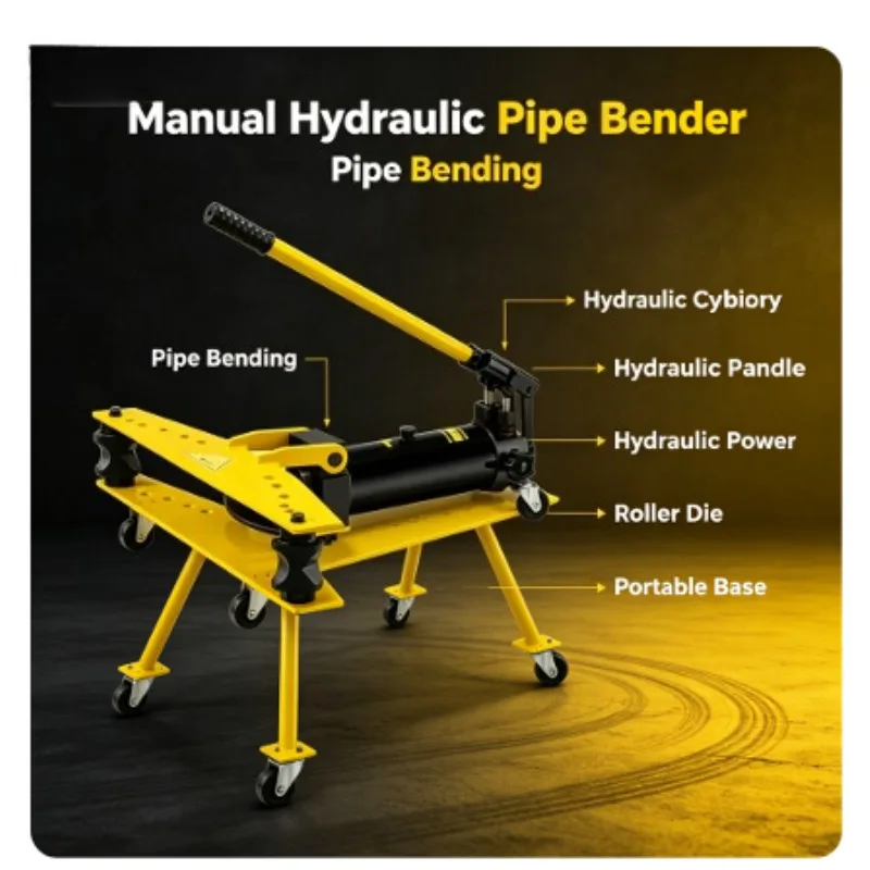 Manual Hydraulic Pipe Bender, Portable Steel Tube Bending Machine for Iron Copper Aluminum Pipe Pipeline Construction Tool