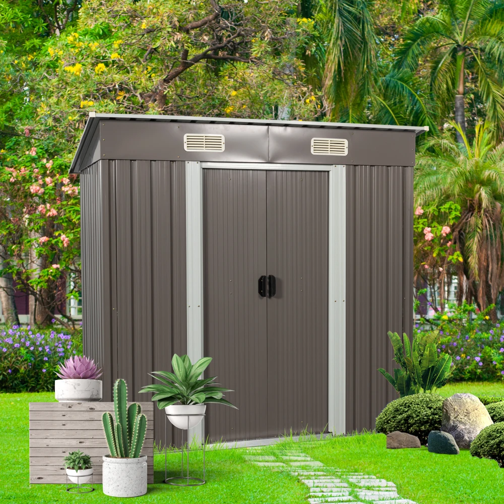 6ft X 4ft Outdoor Metal Storage Shed Outdoor Steel Storage Shed with Lockable Doors Perfect Garden Backyard Terrace Utilities