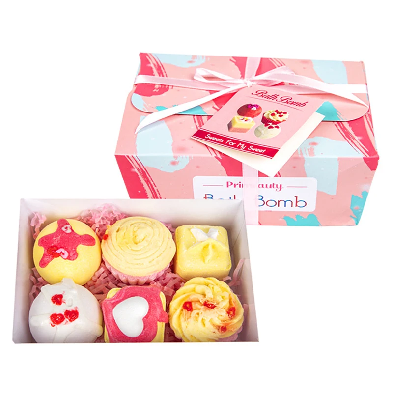 Set de bombas de baño en forma de pastel, Set de regalo de aceite esencial para la piel seca, hidratante, para baño de burbujas y Spa, regalos de cumpleaños para el día de la madre, 6 unids/set