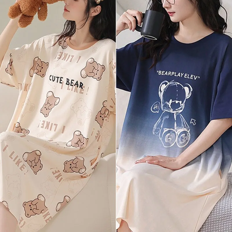 Women\'s Nightgown Korean Version Girls Homewear Sweet Wind Cute Cartoon Thin Section Loose Pajamas Kawaii Cute Breathable Casual