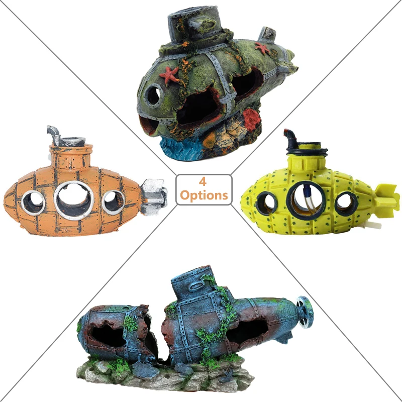 Aquarium Landscape Craft Submarine Wreck Water Tank Ship Fish Wreckage Shrimp Hiding Refuge Underwater Warcraft Aquatic Ornament